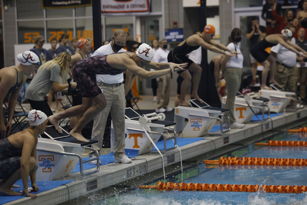 Kalia Antoniou in the women’s 200 medley relay at the SEC Championships